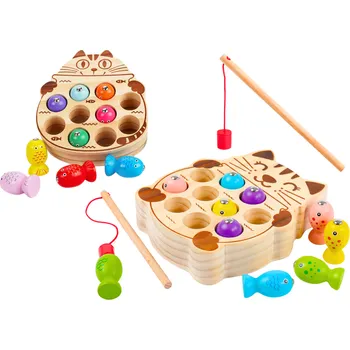 Desková hra LEAN Toys Dřevěná arkádová hra Chytání ryb 2 pruty