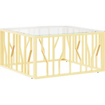 Konferenční stolek Konferenční stolek s tvrzeným sklem a rámem z nerezové oceli, zlatý, 80x80 cm