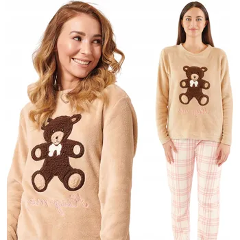 Dámské pyžamo Dámské pyžamo dvoudílné s dlouhým rukávem, teplé a měkké, fleecové s medvídkem S
