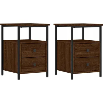 Noční stolek Noční stolek industriální, dřevotříska, železo, hnědý dub, 34x35,5x50