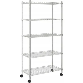 Dílenský regál Chromovaný drátěný regál s kolečky, 75x35x155 cm, stříbrný
