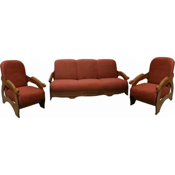 Sedací souprava FALCO Sedací souprava se dřevem 3+1+1 Vikina bordo/ořech