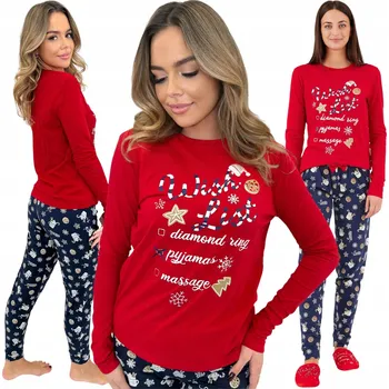 Dámské noční prádlo Dámské bavlněné pyžamo Vánoční Teplé Dlouhý Rukáv Pohodlné Červené XL