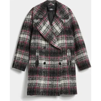 Dámský kabát KABÁT KARL LAGERFELD CHECK TAILORED COAT GREY/PINK CHECK