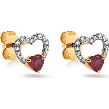 Náušnice Diamantové náušnice srdíčka s rodolitem, žluté zlato 14K KU2190 + dárkové balení LUXUS zdarma