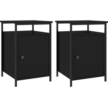 Noční stolek Noční stolek z dřevěného materiálu s železným rámem, černý, 40x42x60