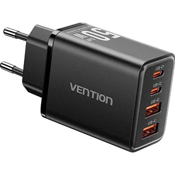 Vention 4-Port USB (C + C + A + A) GaN Charger (30W/20W/18W/18W) EU-Plug Black