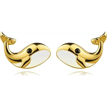 Náušnice Zlaté náušnice ze 14karátového žlutého zlata - velryba s bílým břichem, černý zirkon