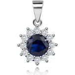 Stříbrný přívěsek 925 - motiv květiny, modrý zirkon, zirkonová obruba