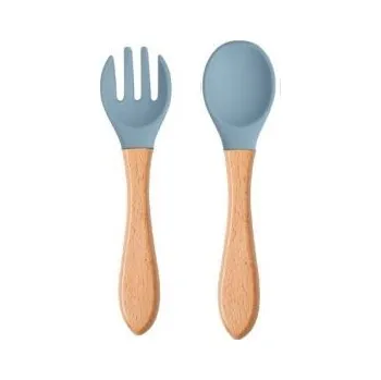 Příbor Martons Dětský příbor vidlička a lžička s dřevěnou rukojetí - Dusty Blue