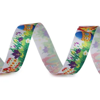 Stuha Velikonoce šíře 20 a 25 mm kuře, vejce, louka, zajíc, barva 6 (20 mm) multikolor