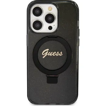 Pouzdro na mobilní telefon Guess IML Ring Stand Glitter MagSafe Zadní Kryt pro iPhone 15 Pro, hnědá