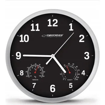 Hodiny NÁSTĚNNÉ HODINY ANALOGOVÉ TEPLOMĚR VLHKOMĚR ČERNÉ TICHÉ KVALITNÍ QUARTZ