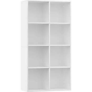 Knihovna Regál na knihy s 8 přihrádkami, bílý, 66x30x130 cm, dřevěný materiál