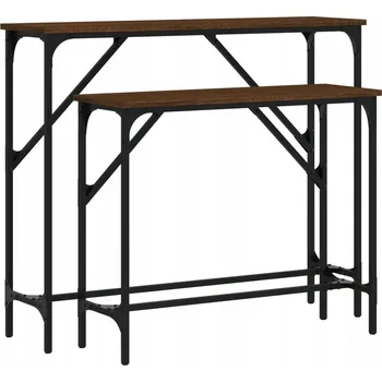 Konferenční stolek Konzolové stolky, hnědý dub, kov, 95x26x80 cm a 75x26x63 cm