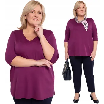 Dámská halenka Hladká jahodová halenka s výstřihem do V, velikost 56/58