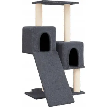 Multifunkční škrabadlo pro kočky, 2 boudičky, žebřík, tmavě šedé, 61x55x82 cm