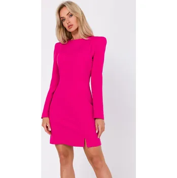 Dámské šaty ELEGANTNÍ DÁMSKÉ ŽENSKÉ ŠATY KRÁSNÉ MINI DLOUHÝ RUKÁV FUCHSIOVÁ 36 S