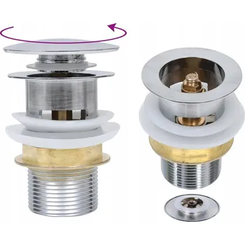 Sifon Zátka klik-klak bez přepadu, zinek/mosaz, stříbrná, 6,4x6,4x9,1 cm