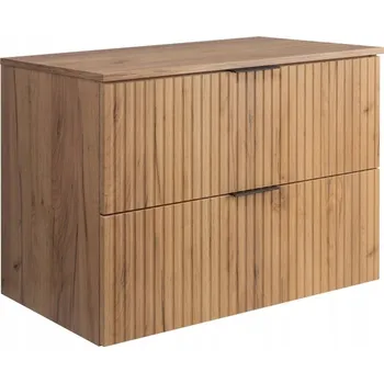 Koupelnový nábytek Závěsná koupelnová skříňka pod umyvadlo 80 cm Dub Zlatý Moderní ŽEBROVANÁ čela s DESKOU!