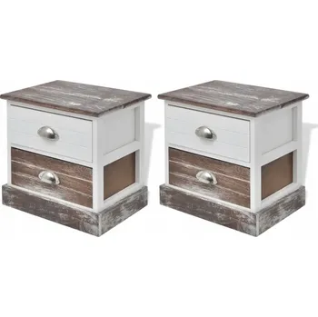 Noční stolek Noční stolek ve stylu francouzského venkovského domu, 38x28x38 cm, hnědo-bílý