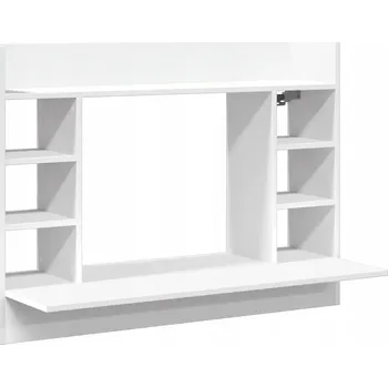 Psací stůl Skládací psací stůl na zeď s poličkou a přihrádkami, bílý, 105x48x75 cm