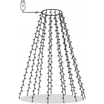 Vánoce Vánoční osvětlení na stromeček LED studená bílá, 210 diod, 8 funkcí, USB, 5m kabelu