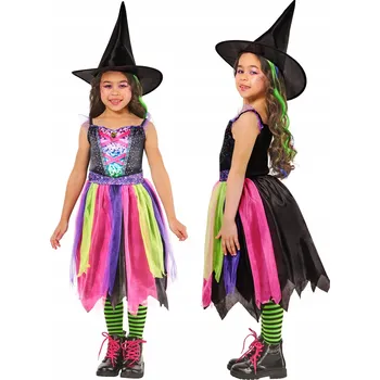 Karnevalový kostým Dětský kostým Čarodějnice Neon Halloween 3-4 roky 98-104 cm