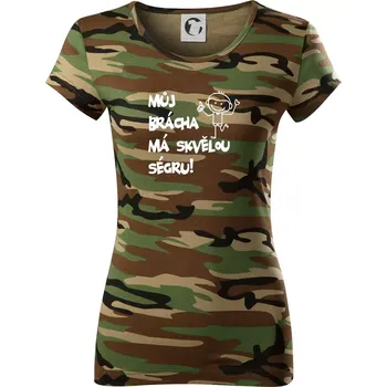 Dámské tričko Můj brácha má skvělou ségru - Dámské maskáčové triko - 2XL ( Hnědý maskáč )