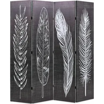 Paraván Paraván z masivního jedlového dřeva, černobílý, 160 x 170 cm, potisk peří