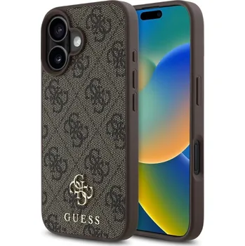 Pouzdro na mobilní telefon Guess PU 4G Small Metal Logo MagSafe Zadní Kryt pro iPhone 16 Brown