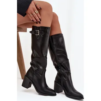 Dámské kozačky Boto Dámské kozačky na podpatku s přezkou Brenira Barva: Černá, Velikost: 37