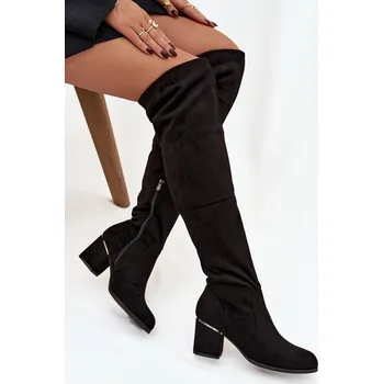 Dámské kozačky Boto Dámské vysoké boty na podpatku z eko semiše Zaretta Barva: Černá, Velikost: 41