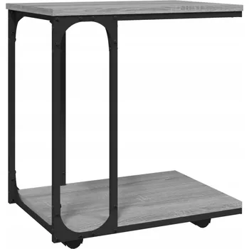 Konferenční stolek Boční stolek ve tvaru písmene s kolečky, šedý dub sonoma, 50x35x55,5