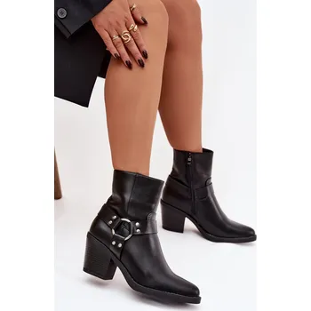 Dámské kozačky Boto Zateplené dámské kotníkové boty na podpatku s ozdobným prvkem Jurelle Barva: Černá, Velikost: 38