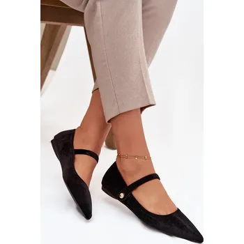 Dámské lodičky Boto Sametové baleríny s páskem a zlatým detailem Gisanne Barva: Černá, Velikost: 36