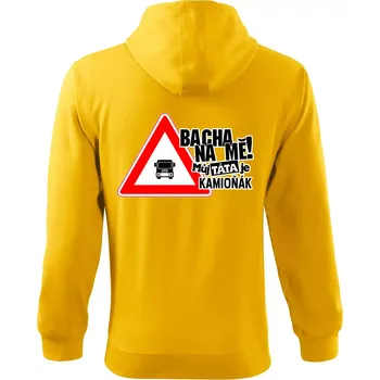 Pánská mikina Bacha na mě! Můj táta je kamioňák - Mikina s kapucí na zip trendy zipper - XL ( Žlutá )