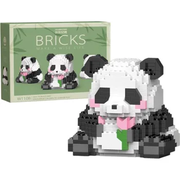 ostatní stavebnice Dětská roztomilá stavebnice ve tvaru pandy, která sedí a drží růžový květ s lístkem v tlapkách, 449 dílků skládačky, kreativní a zábavné stavění