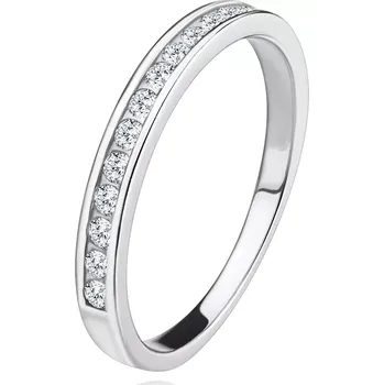 Prsten Stříbrný prsten 925 - kulaté zirkony v podlouhlém výřezu - Velikost: 60