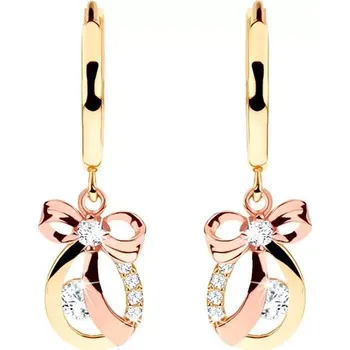 Náušnice Náušnice ze 14K zlata - lesklý kroužek, kontura kapky s mašlí a zirkony