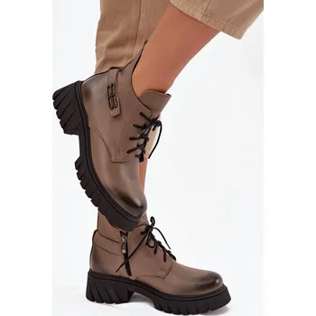 Dámské kozačky Zazoo 60483 Dámské Kožené Kotníkové Boty S Nízkým Svrškem Zateplené Barva: Béžová, Velikost: 41