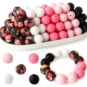 Sada silikonových korálků 15 x 15 mm Kulaté korálky 20 ks v 5 odstínech po 4 kusech Kreativní materiál na výrobu náramků náhrdelníků a dekorací