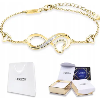 Náramek Zlatý náramek STŘÍBRO 925 Zirkony Srdce Nekonečno POZLACENÝ 585