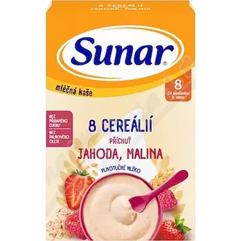Dětská výživa Sunar Mléčná kaše 8 cereál. jahoda/malina 8m+ 210g