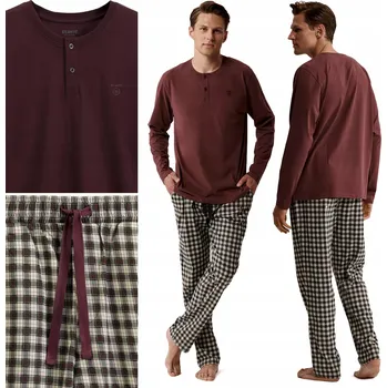 Pánské pyžamo PÁNSKÉ PYŽAMO Atlantic NMP-394 Bavlněné Pyžamo Dlouhý Rukáv - XL