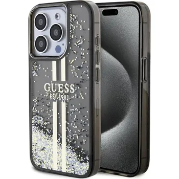 Pouzdro na mobilní telefon Guess PC/TPU Liquid Glitter Gold Stripe Zadní Kryt pro iPhone 15 Pro Max Black