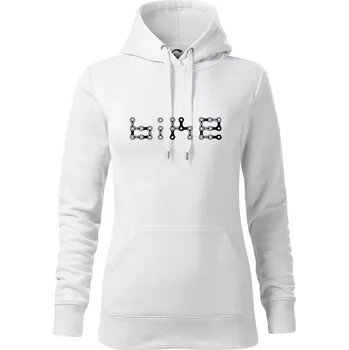 Dámská mikina Bike nápis řetěz - Mikina dámská Cape s kapucí - XL ( Bílá )
