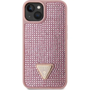 Telefonní příslušenství Guess Rhinestones Triangle Metal Logo Kryt pro iPhone 14 růžový