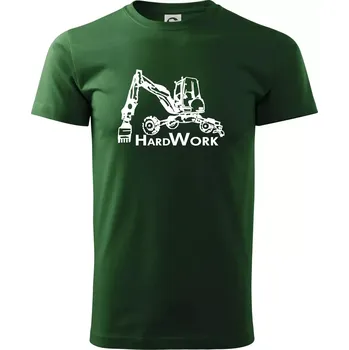 Pánské tričko Hard Work kráčivý bagr - Triko extra velké (5-8XL) - 7XL ( Lahvově zelená )