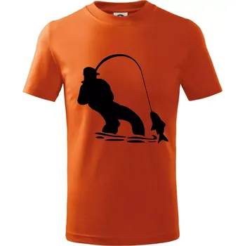 Chlapecké oblečení Rybář tahající rybu - Tričko dětské bavlněné - 98 cm / 2 roky ( Oranžová )